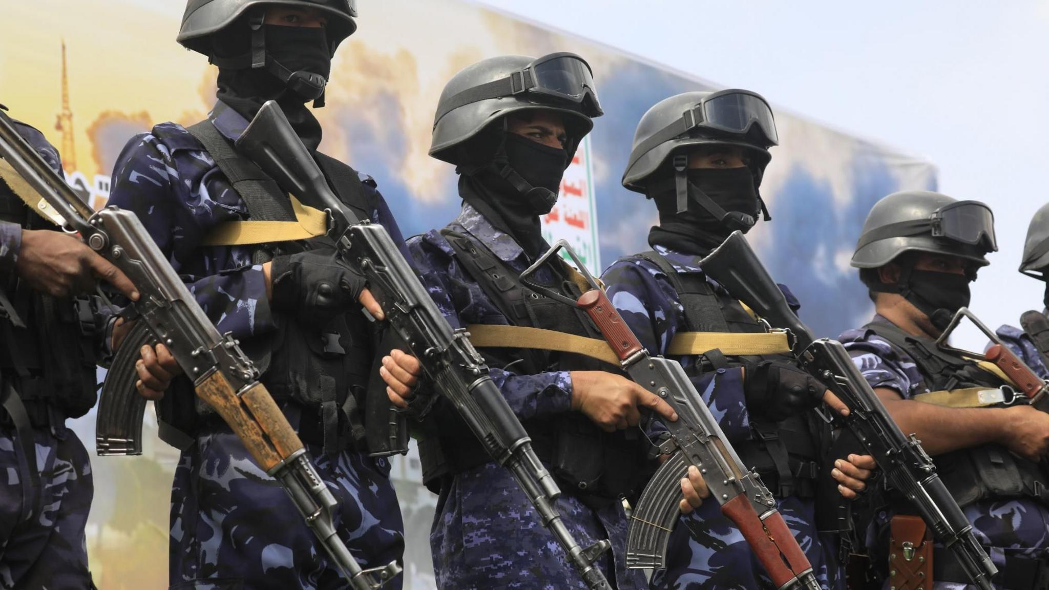 Houthi forces at a rally
